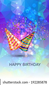 Happy birthday Hats and Confetti Surprise Background. Vector