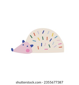  Happy Birthday hedgehog animal paper shape cutouts style vector illustration. Scandinavian childish wild party pre-made print design.