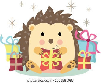 Happy birthday hedgehog with gift boxes