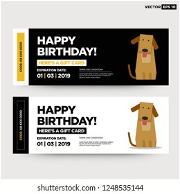 Happy Birthday Here's A Gift Card With Cute Dog Vector Illustration Code And Expiry Date