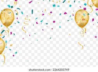 Happy birthday holiday balloons design colorful Party Flags And Ribbons Falling On Background. eps