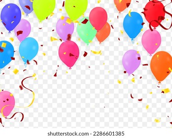 Happy birthday holiday balloons design colorful Party Flags And Ribbons Falling On Background. eps