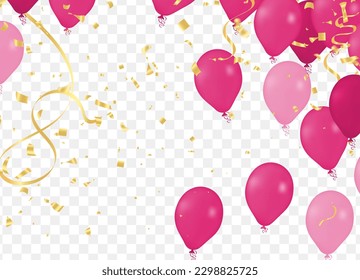 Happy birthday holiday balloons design colorful Party Flags And Ribbons Falling On Background. eps