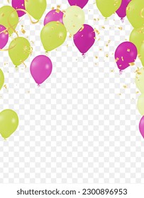 Happy birthday holiday balloons design colorful Party Flags And Ribbons Falling On Background. eps