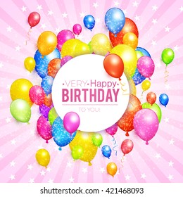 Happy Birthday! Holiday Banner with Colorful Balloons. Win, Party & Sale Design. Vector illustration