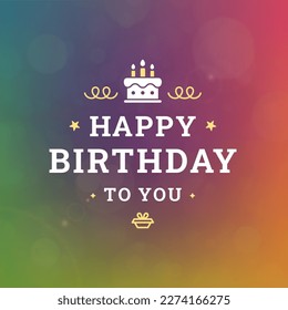 Happy birthday holiday cake and candle greeting vintage social media post template design vector illustration  Birth anniversary festive celebration congratulations dessert blurred glare gradient