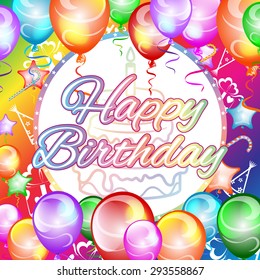 Happy birthday, a holiday card with balloons vector illustration