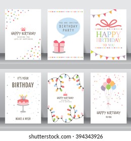 happy birthday, holiday, christmas greeting and invitation card.  there are typography, gift boxes, confetti, cake and teddy bear. layout template in A4 size. vector illustration