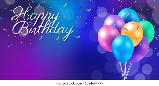 Happy Birthday holiday design for greeting cards. Balloons and confetti. Template for birthday celebration. Vector illustration eps10.