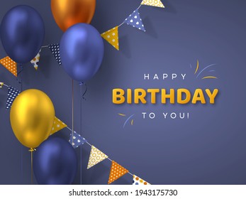 Happy Birthday holiday design for greeting cards. Bunting flags with balloons. Template for birthday celebration. Vector illustration.