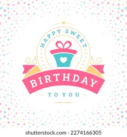 Happy birthday holiday present greeting vintage social media post template vector flat illustration. Gift box festive anniversary birth congratulations retro ribbon romantic old fashioned decor design