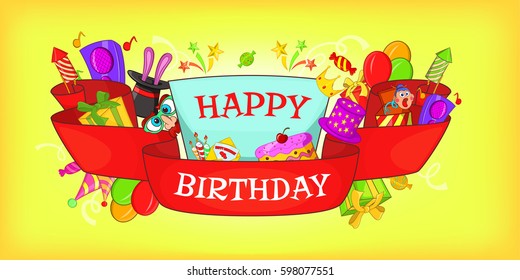 Happy birthday horizontal banner concept. Cartoon illustration of Happy birthday vector horizontal banner for web
