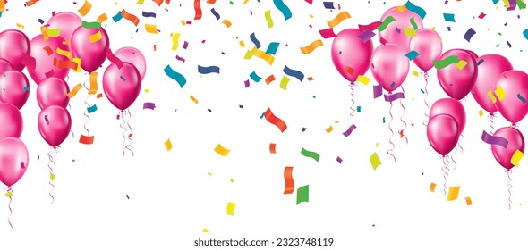 happy birthday horizontal illustration Celebrate with balloons with confetti for festive decorations vector illustration.