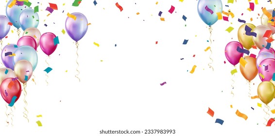 happy birthday horizontal illustration Celebrate with balloons with confetti for festive decorations vector illustration.