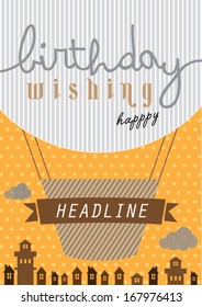 happy birthday with hot air balloon poster template vector/illustration/ layout design/ background/ greeting card