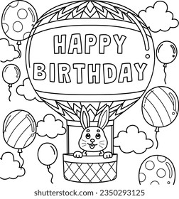 Happy Birthday Hot Air Balloon Coloring Page 