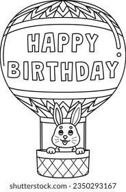 Happy Birthday Hot Air Balloon Isolated Coloring 