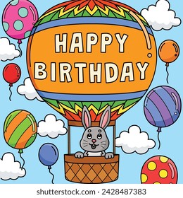 Happy Birthday Hot Air Balloon Colored Cartoon