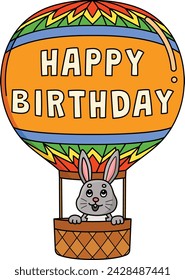 Happy Birthday Hot Air Balloon Cartoon Clipart 