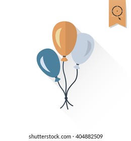 Happy Birthday Icon - Balloons. Simple, Minimalistic and Flat Style. Retro Color. Long Shadow. Vector