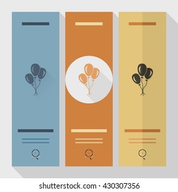 Happy Birthday Icon - Balloons. Simple, Minimalistic and Flat Style. Retro Color. Long Shadow. Vector