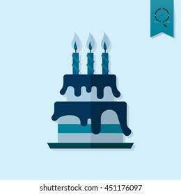 Happy Birthday Icon - Cake. Simple, Minimalistic and Flat Style. Monochrome color. Vector