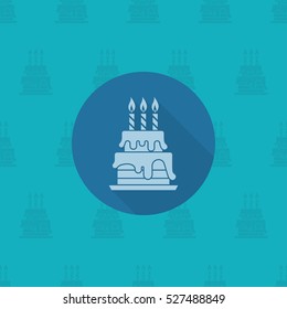 Happy Birthday Icon - Cake. Simple, Minimalistic and Flat Style. Monochrome color. Long Shadow. Vector