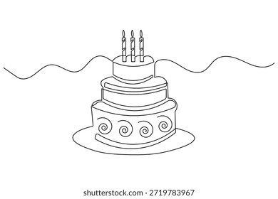 Icono de feliz cumpleaños continuo una línea de arte dibujo elemento de postre aislado