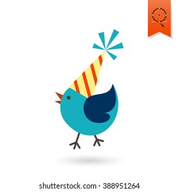 Happy Birthday Icon. Cute Bird. Simple, Minimalistic and Flat Style. Colorful Vector