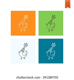 Happy Birthday Icon. Cute Bird. Simple, Minimalistic and Flat Style. Colorful Vector