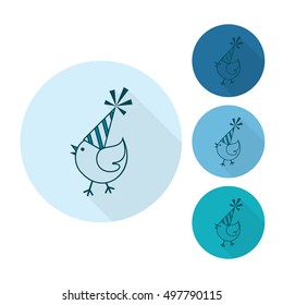Happy Birthday Icon. Cute Bird. Simple, Minimalistic and Flat Style. Monochrome color. Long Shadow. Vector
