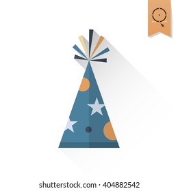 Happy Birthday Icon - Hat. Simple, Minimalistic and Flat Style. Retro Color. Long Shadow. Vector