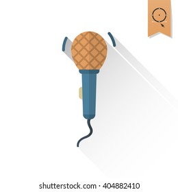 Happy Birthday Icon - Microphone. Simple, Minimalistic and Flat Style. Retro Color. Long Shadow. Vector