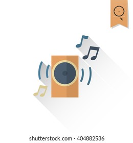 Happy Birthday Icon. Music Column. Simple, Minimalistic and Flat Style. Retro Color. Long Shadow. Vector