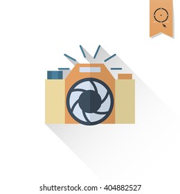 Happy Birthday Icon. Retro Camera. Simple, Minimalistic and Flat Style. Retro Color. Long Shadow. Vector