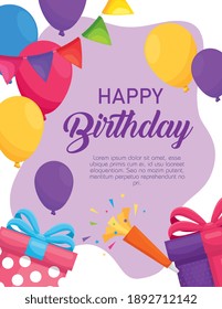 Happy birthday icon set design, Celebration surprise and party theme Vector illustration