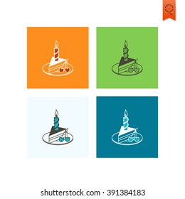 Happy Birthday Icon. Slice of Cake with Candle. Simple, Minimalistic and Flat Style. Colorful. Vector