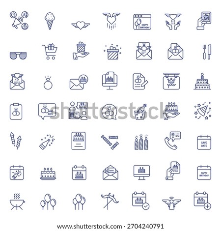 Happy Birthday Icon Vector Collection – Balloons, Party Hats, Cake, Gifts, Confetti, Decorations, Typography, Stickers, Clipart and Celebration Elements Pack