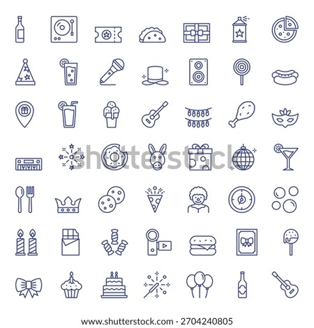 Happy Birthday Icon Vector Collection – Balloons, Party Hats, Cake, Gifts, Confetti, Decorations, Typography, Stickers, Clipart and Celebration Elements Pack