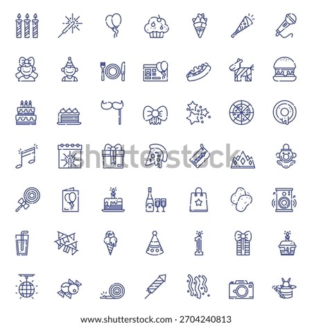 Happy Birthday Icon Vector Collection – Balloons, Party Hats, Cake, Gifts, Confetti, Decorations, Typography, Stickers, Clipart and Celebration Elements Pack