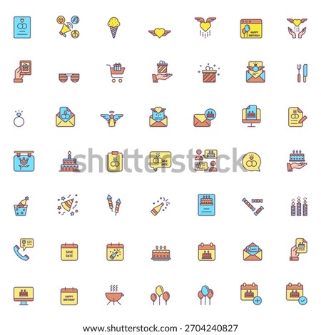 Happy Birthday Icon Vector Collection – Balloons, Party Hats, Cake, Gifts, Confetti, Decorations, Typography, Stickers, Clipart and Celebration Elements Pack
