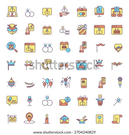 Happy Birthday Icon Vector Collection – Balloons, Party Hats, Cake, Gifts, Confetti, Decorations, Typography, Stickers, Clipart and Celebration Elements Pack