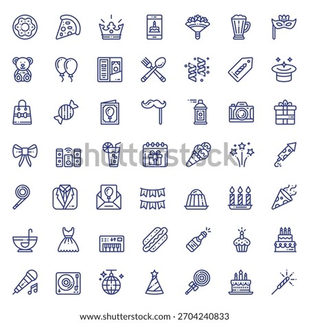 Happy Birthday Icon Vector Collection – Balloons, Party Hats, Cake, Gifts, Confetti, Decorations, Typography, Stickers, Clipart and Celebration Elements Pack