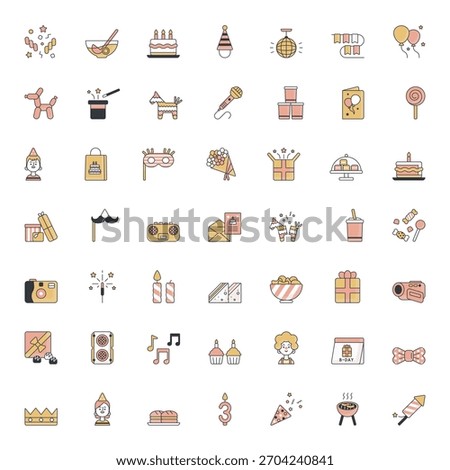Happy Birthday Icon Vector Collection – Balloons, Party Hats, Cake, Gifts, Confetti, Decorations, Typography, Stickers, Clipart and Celebration Elements Pack