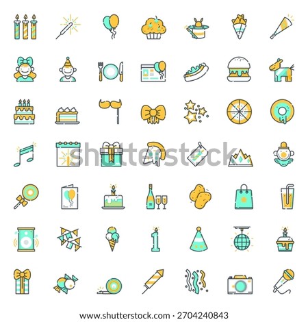 Happy Birthday Icon Vector Collection – Balloons, Party Hats, Cake, Gifts, Confetti, Decorations, Typography, Stickers, Clipart and Celebration Elements Pack