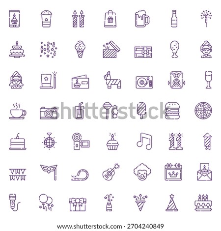 Happy Birthday Icon Vector Collection – Balloons, Party Hats, Cake, Gifts, Confetti, Decorations, Typography, Stickers, Clipart and Celebration Elements Pack