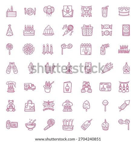 Happy Birthday Icon Vector Collection – Balloons, Party Hats, Cake, Gifts, Confetti, Decorations, Typography, Stickers, Clipart and Celebration Elements Pack
