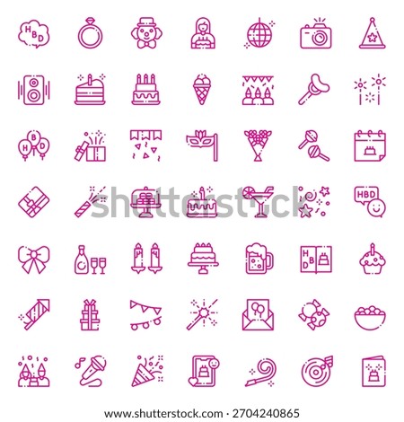 Happy Birthday Icon Vector Collection – Balloons, Party Hats, Cake, Gifts, Confetti, Decorations, Typography, Stickers, Clipart and Celebration Elements Pack