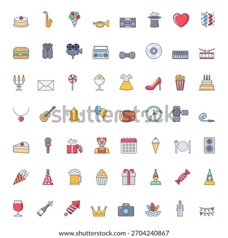 Happy Birthday Icon Vector Collection – Balloons, Party Hats, Cake, Gifts, Confetti, Decorations, Typography, Stickers, Clipart and Celebration Elements Pack