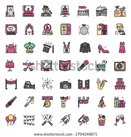 Happy Birthday Icon Vector Collection – Balloons, Party Hats, Cake, Gifts, Confetti, Decorations, Typography, Stickers, Clipart and Celebration Elements Pack
